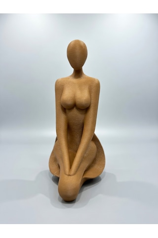 Modern Soyut Diz Çökmüş Kadın Figürü - 3d Baskı Dekoratif Heykel Bronz Ton Kahverengi