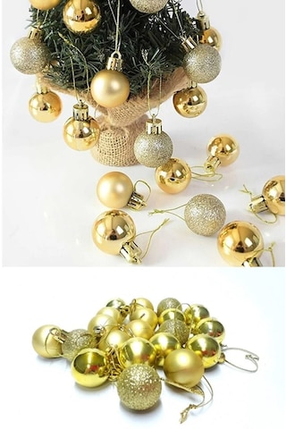 Gold 6lı Yılbaşı Top Süs 4cm Çam Ağacı Süsleri Noel Dekorasyonu T