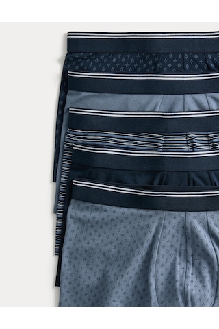 Marks & Spencer 5’li Pamuklu Geometrik Boxer T14004913S Mavi Mix