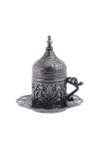 1 Adet Türk Yunan Arap Kahvesi Espresso Fincanı Tabağı Lale Siyah Açık Ahşap