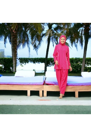 Shopiolog Uzun Kollu Düz Tam Tesettür Pembe