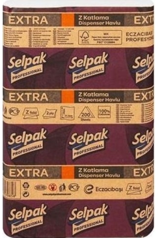Selpak Professional Extra Z Katlama Dispenser Havlu 200'lü 24 Paket 21.5 x 24 CM
