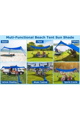 Prestigegoods 2 Demirli Plaj Çadırı, 200x160x150 Cm, Mavi, Güneş Koruma Kulübe, Deniz Kenarı Kullanım Mavi