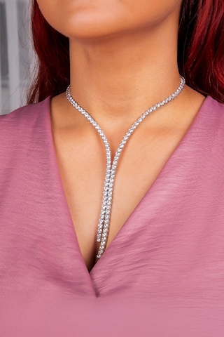 925 Ayar Gümüş Rodyumlu Full Zirkon Taşlı Çift Sıra Su Yolu Bayan Kolye