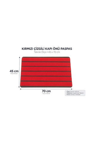 Delta Cc009a Kırmızı Çizgili Kaymaz Taban Su Geçirmez Yıkanabilir Kapı Önü Paspası 45x70 Cm