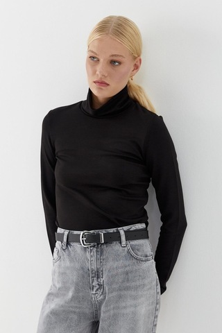 Balıkçı Yaka Uzun Kollu Body Siyah Siyah