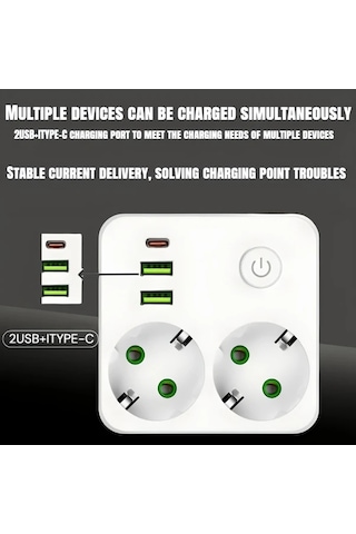 Honeybeeshop Beyaz Ql 86u Usb Priz Uzatıcı 3 Usb Portlu 1 Usbc 2 Ac Coklu Cikisli Asiri Gerilim Koruyucu Ev Ofis Kolej Icin Duvar Prizleri