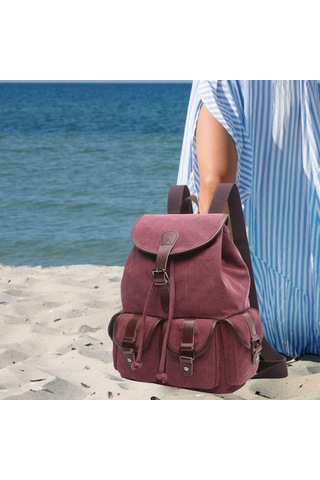 Suntek Kanvas Sırt Çantası Okul Yürüyüş Satchel Çanta Kırmızı