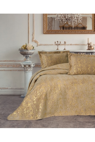 Cotton Box Smart Çift Kişilik Yatak Örtüsü Kadife Varaklı Brillante Kahve Kahverengi