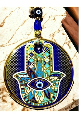 Yaldızlı Mavi Renk Fatma Ana Eli Duvar Süsü Cam Duvar Dekoru