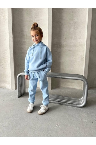 Üç İplik Kapüşonlu Şardonlu Takım Krem - Yeşil