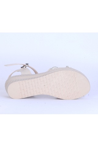 Moda Ayakkabı 149 Ortopedik Kadın 7cm Sandalet Ayakkabı Krem