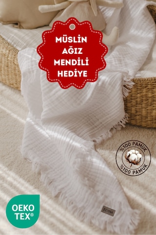Zeypba Müslin 4 Katlı Müslin 110x110cm Pamuksu Yumuşaklık / Yeni Seri /110x110 CM Beyaz