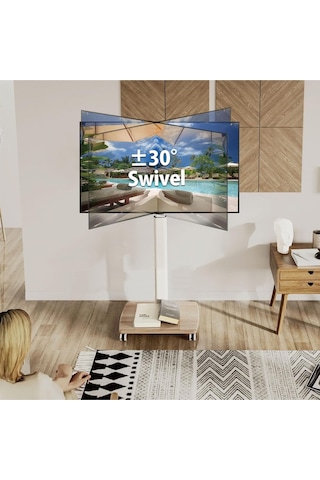 Fitueyes Tekerlekli Tv Sehpası, 32-70 Inç Lcd Led Ekran, Döner 60 Derece Ve Yükseklik Ayarlanabilir Beyaz 189437025