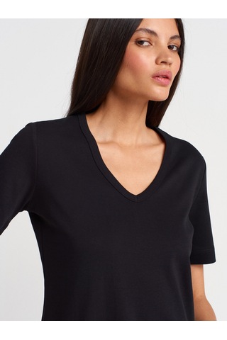 Dilvin 31840 V Yaka Kısa Kollu T-shirt-siyah SIYAH