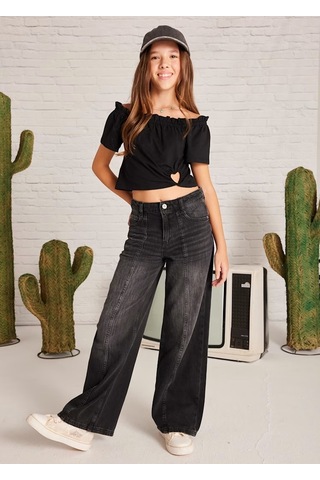 Mayoral Kız Çocuk Crop T-shirt 6028 Siyah