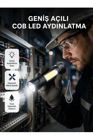 Profesyonel 4 Modlu Şarjlı El Feneri 1300 Mah Batarya Cree Led Teknolojisi Standart