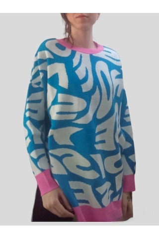 Boutique Venüs Kadın Kazak Desenli Oversize Çok Renkli Standart B Çok Renkli