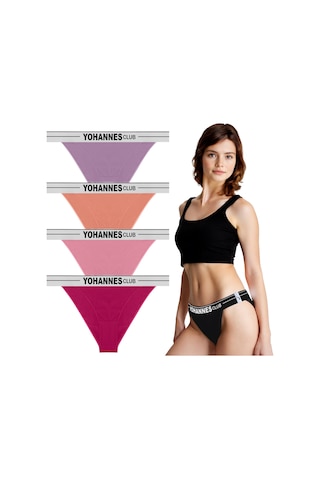 Yohannes Club, Kadın Lastik Bantlı Brazilian Külot, Çok Renkli, Çoklu Paket, 4'lü Paket, Çok Renkli