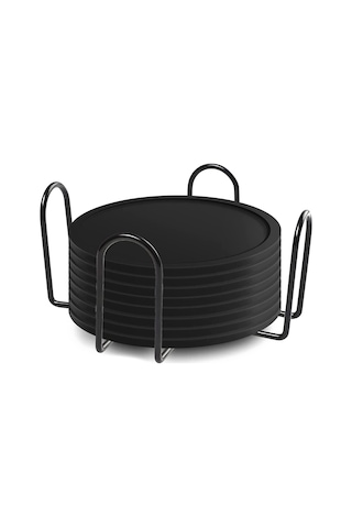 Xurunkeji Bardak Altlıkları Bardaklar 8'li Set Silikon Bardak Altlıkları Yuvarlak Tasarım Siyah Bardak Altlıkları İçecekler, Bar, Bardaklar, Cam İçin - Masa Siyah