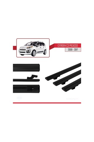 Citroen C3 Picasso 2007-2017 Arası İle Uyumlu Basic Model Ara Atkı Tavan Barı Siyah 3 Adet