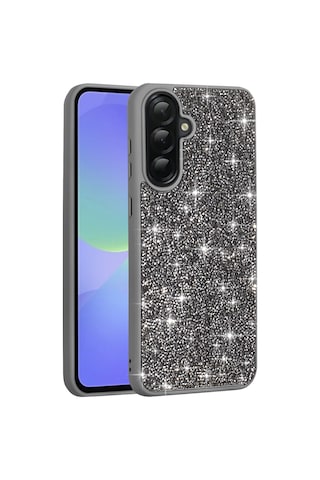 Zore Samsung Galaxy Uyumlu A56 Kılıf Parlak Taşlı Tasarım Omsy Pırlanta Kapak - Gri