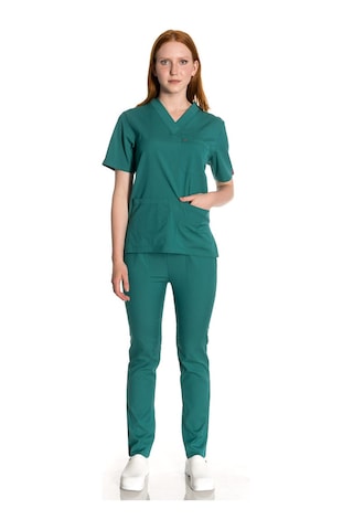 Unisex Likralı Koyu Yeşil Scrubs