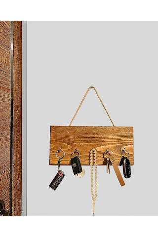 Ahşap Duvar Askılığı Halatlı Rustik Dekoratif Anahtar Askılığı 5 Kancalı / 3 Renk Brothers Craft Kestane