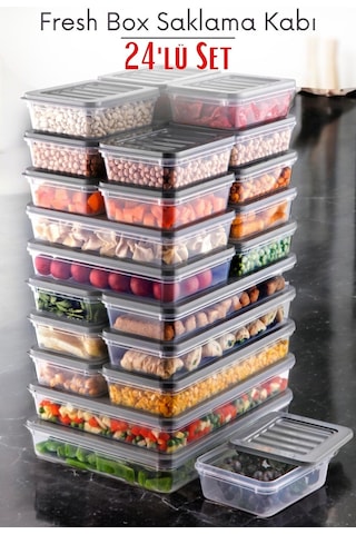 Ny Home 24'lü Set Freshbox Mikrodalga Ve Difrize Uygun Saklama Kabı Gri