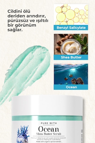 Okyanus Esintili Shea Butter Scrub Besleyici Arındırıcı Nemlendirici Vücut Peelingi 280 Gr