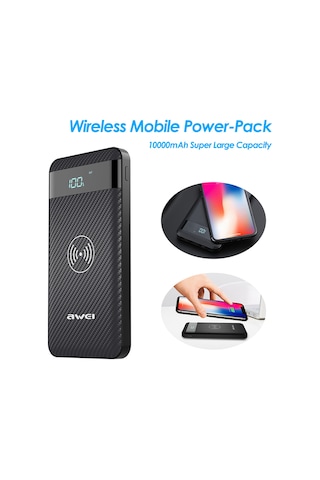 Symbee Aweı P55k 10000mah Kablosuz Powerbank Siyah - 3 Cihazı Eşzamanlı Şarj Edebilir, Elektrik Miktarı Göstergesi, Mini Boyut Siyah