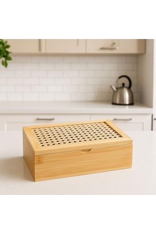 Orjinal Bambu Organizer, Çay Kutusu, Takı Kutusu, Mıknatıslı Kapak, Premium Kalite 6 Bölmeli
