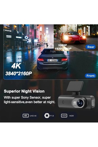 Dash Cam Araç Kamerası Ön Arka Kayıt, Gps Takip, Wifi Bağlantı, 3840x2160p 4k Ultra Hd