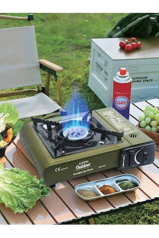 Auhma Rb-kf01 Portatif Kamp Ocağı 2.3kw Yeşil Taşınabilir Tekli Gazlı Ocak Rüzgar Geçirmez, Pikn Yeşil