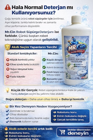 Mr.cin Robot Süpürge Deterjanı Beyaz Sabun Kokulu 1 Litre X 3 Adet Tekli