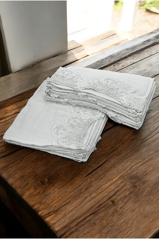 6'lı Güpürlü %100 Pamuklu El Ve Yüz Havlusu Seti 30x50 Cm Beyaz Beyaz