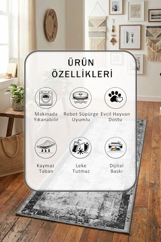 Petenka Gri Yıkanabilir Yolluk