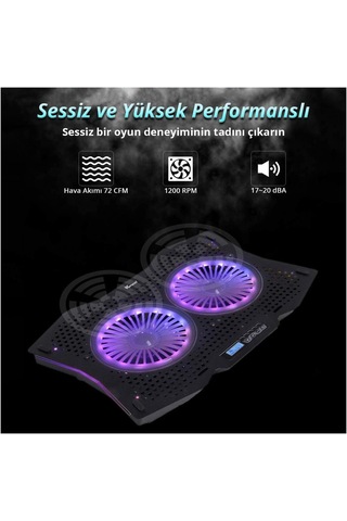 Juo GT 2 Fanlı 1500 RPM LCD Ekranlı Led Aydınlatmalı RGB Hız ve Yükseklik Ayarlı Gaming Oyuncu Notebook Soğutucu