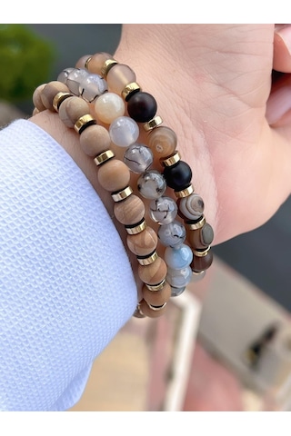 Nursaat Doğal Taş Özel Kombin Kurvas Ve Ay Taşı Doğal Unisex Enerji Bilekliği Blkt.ns01 3 Adet Çok Renkli