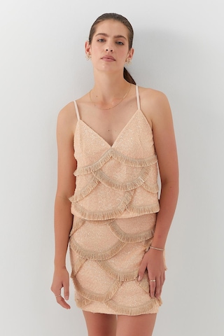 Askılı Payetli Etek Takım Kavun İçi Açık Turuncu