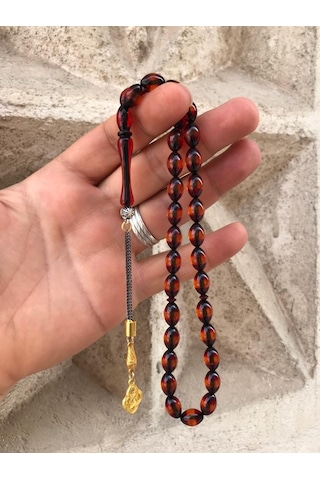 Sürmeli Model Kırmızı Tonda Toz Kehribar Tesbih N11.12148