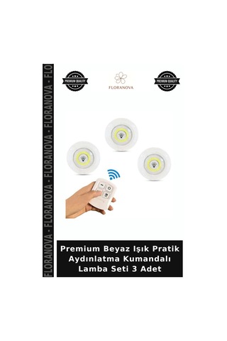 Premium Beyaz Işık Pratik Aydınlatma Kumandalı Lamba Seti 3 Adet Çok Renkli