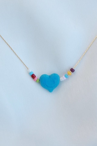 Murano Mavi Kalp Cam Kolye Mavi