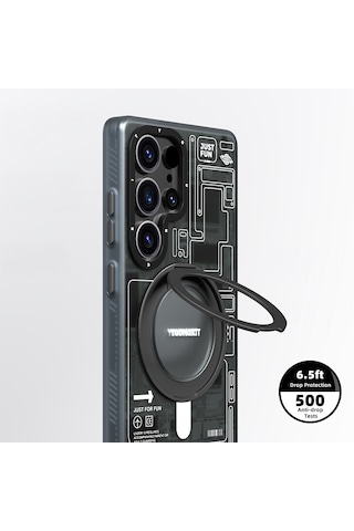 Galaxy Uyumlu S25 Ultra Kılıf Magsafe Şarj Özellikli Youngkit 360 Standlı Technology Serisi Kapak Gri