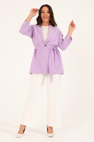 Kuşak Detaylı Salaş Ceket-1749-lila Lila