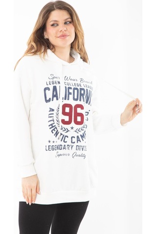 Kadın Büyük Beden Kemik İçi Şardonlu Üç İplik Kapşonlu Sweatshirt 65n37294-kemik Kemik