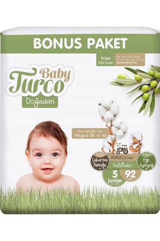 Baby Turco Doğadan Bebek Bezi 5 Numara Junior 92 x 2 -84 Adet 2'li