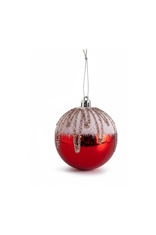 6 Adet Yılbaşı Ağacı Top Süsü 8 Cm - Kırmızı Pullu Ve Yoğun Simli Lüks Ağaç Dekorasyonu Seti Özel Pvc Kutulu