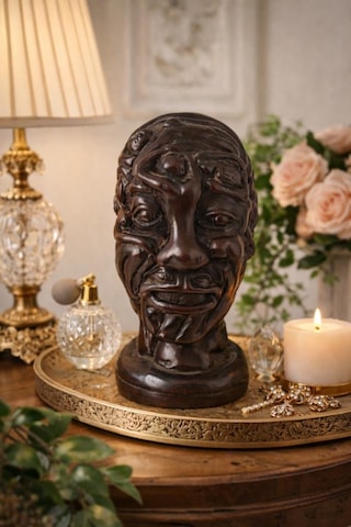 Dekoratif Otantik Büst Heykel Modern Salon Ofis Masa Üstü Biblo Vintage Ahşap Görünümlü Dekor 14,5 Cm Reçine