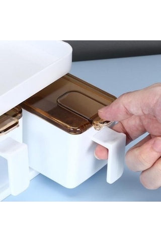 Createtech Mavi Kaşıklı Çeşni Kabı - Pratik 3/4 Izgaralı Tuz-şeker-biber Saklama Kutusu - Mutfak Aksesuarı Mavi